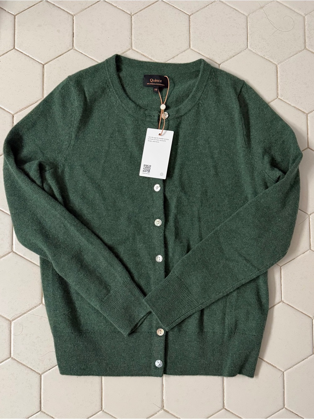 Quince Forest Green Cashmere Crewneck Cardigan - Picture 4 of 8